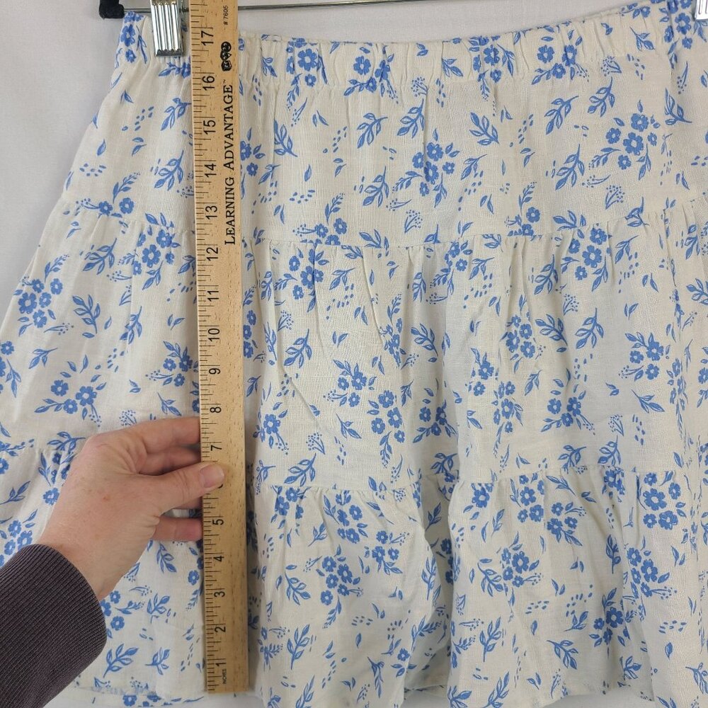 NEW Sincerely Jules Blue Floral Tiered Mini Skirt Rayon-Linen Blend Womens Sz L - Picture 6 of 8